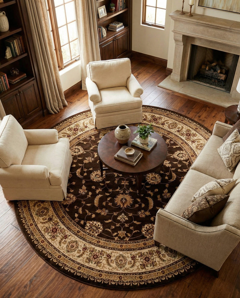 Jaipur Elegance Collection Area Rug -  Nahargarh (Brown) Round Brown  lifestyle 92