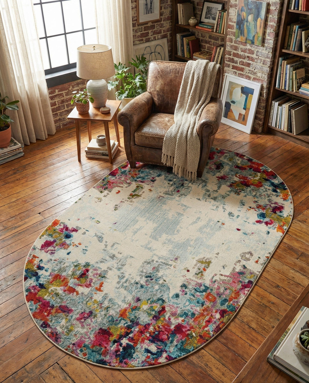 Chromatic Oasis Collection Area Rug -  Blush Oval Multi  lifestyle 102