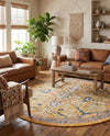 Seville Stripes Collection Area Rug -  Malaga (Yellow) Round Yellow  lifestyle 34