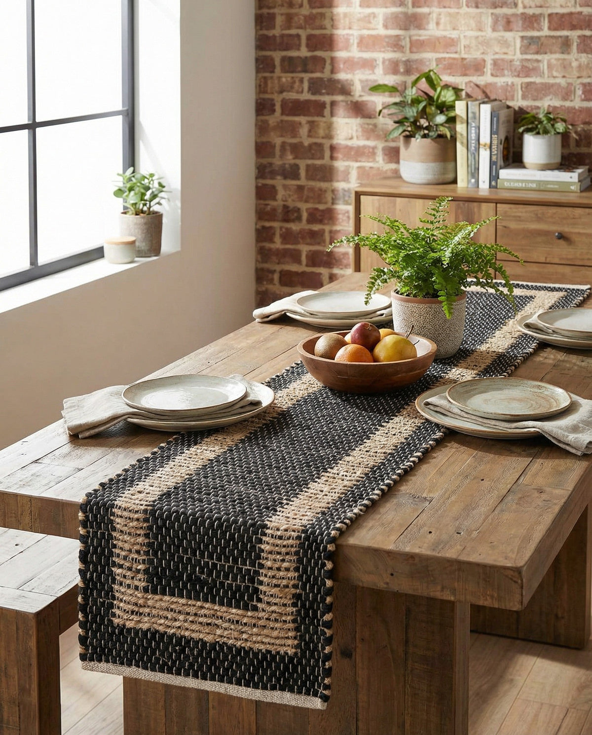 Osian Looms Collection Area Rug - Durham Table Runner Black  lifestyle 194
