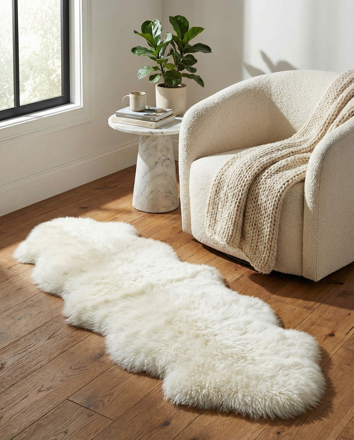 Arctic Lambskin Luxe Collection Area Rug - Tundra Runner White  lifestyle 138