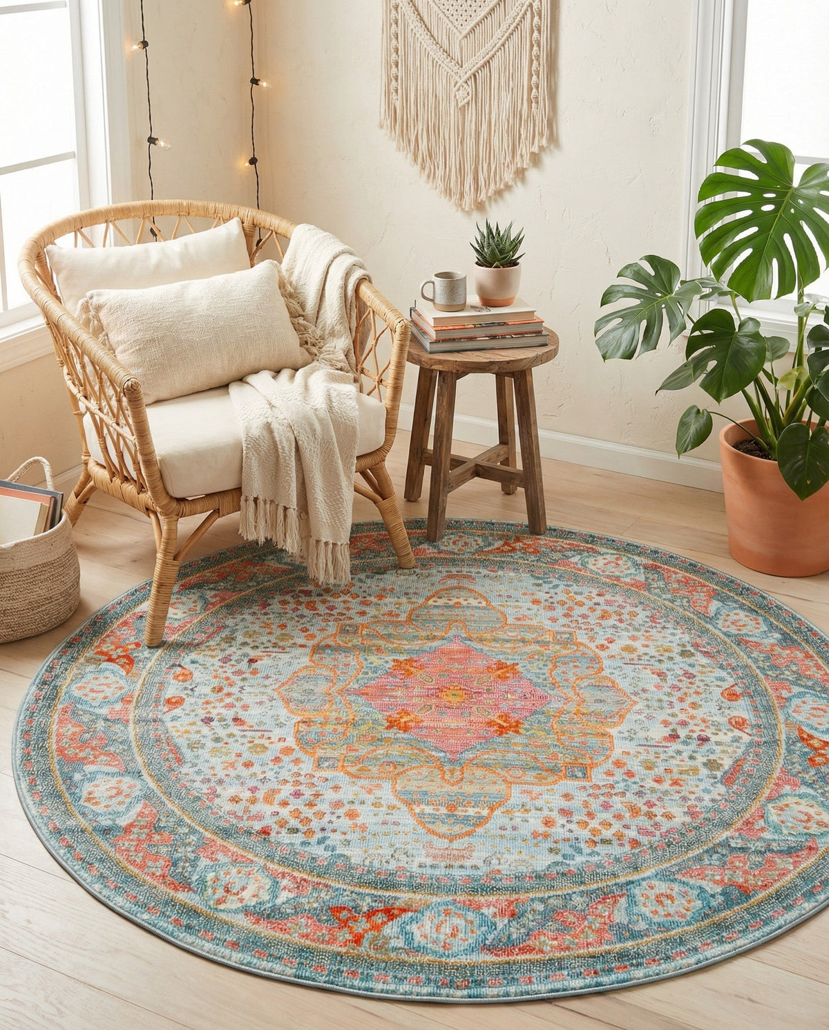 Caribbean Breeze Collection Area Rug -  Floriana Round Light Blue  lifestyle 86