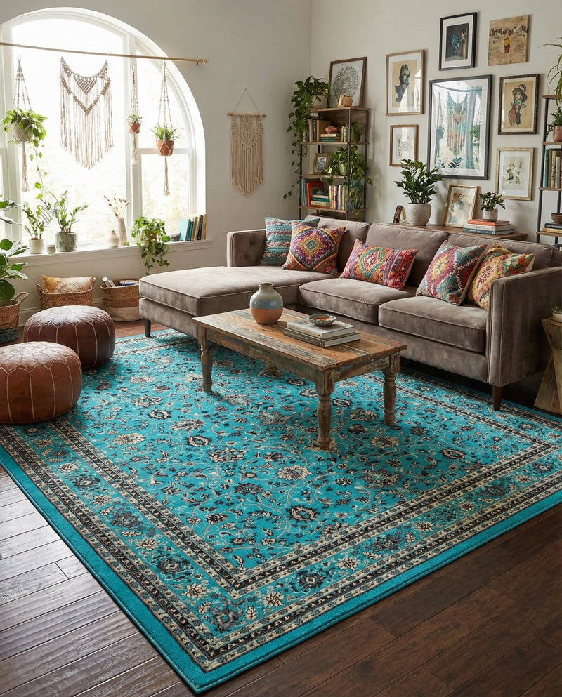 Isfahan Elegance Collection Area Rug - Naghsh-e Jahan (Turquoise) Rectangle Turquoise  lifestyle 6