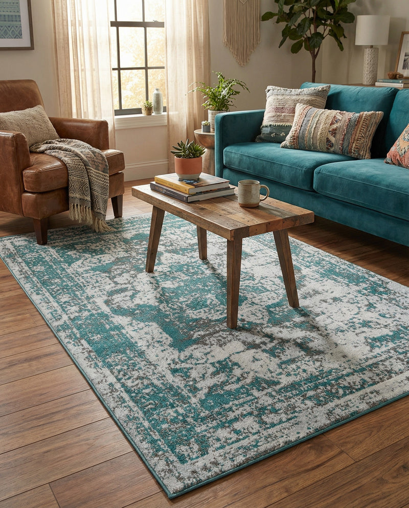 Riviera Elegance Collection Area Rug -  Menton (Turquoise) Rectangle Turquoise  lifestyle 17