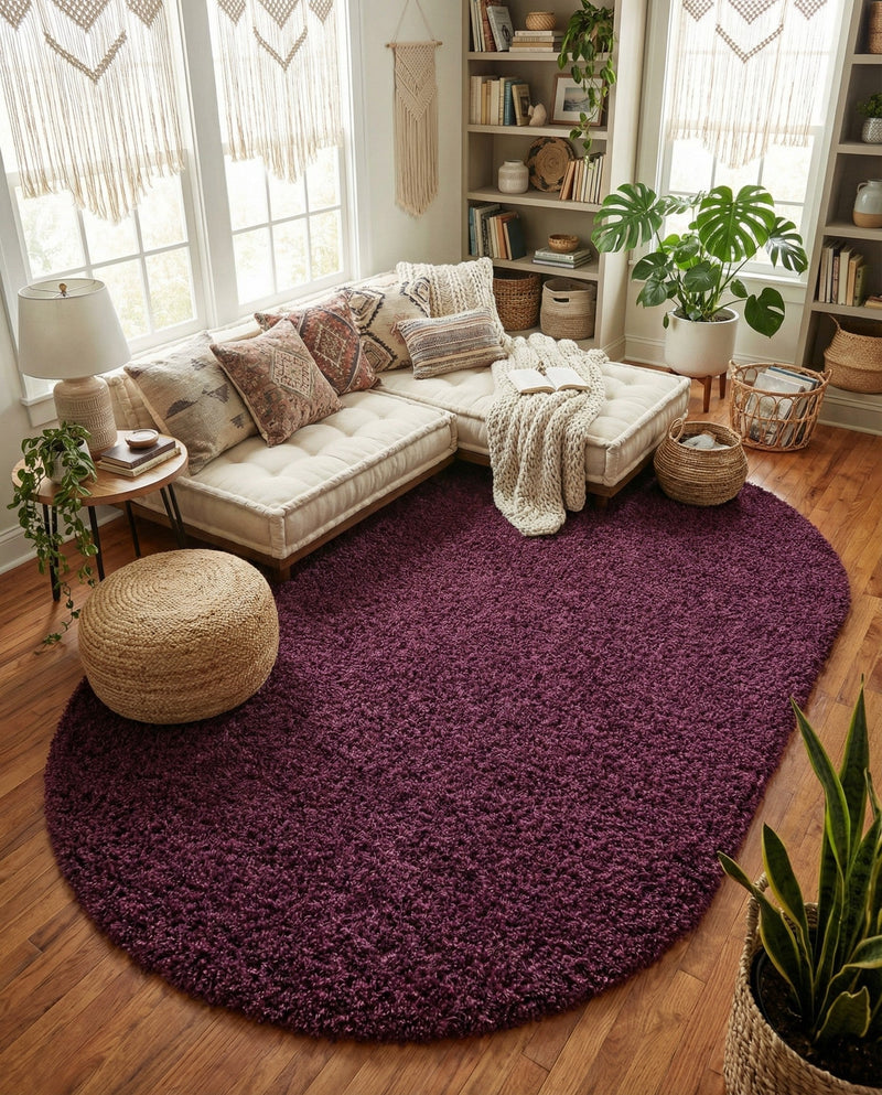 Plush Oasis Collection Area Rug - Serenity (Eggplant Purple) Oval Eggplant Purple  lifestyle 85