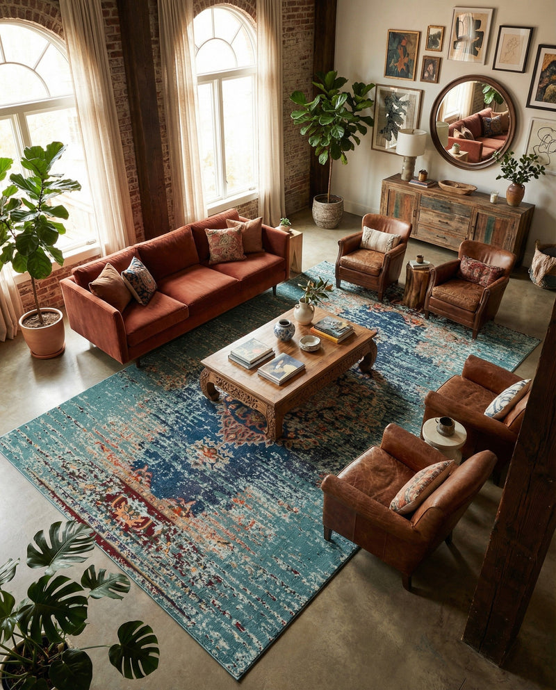 Venetian Tapestry Collection Area Rug -  Giudecca Rectangle Turquoise  lifestyle 41