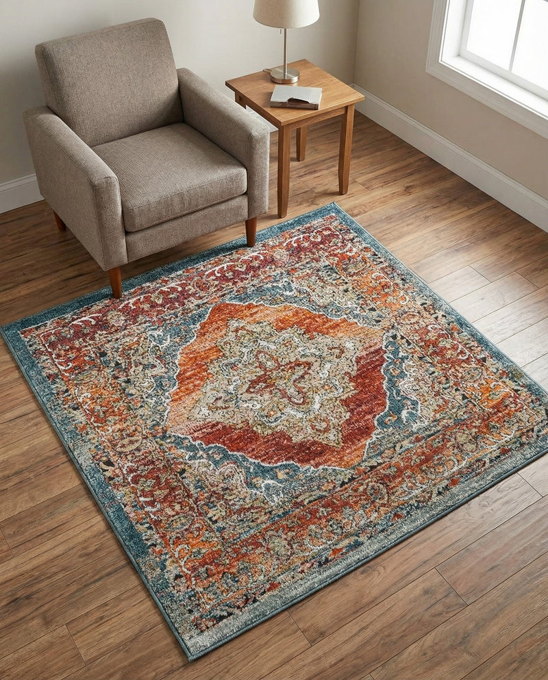 Savannah Soiree Collection Area Rug - Serengeti (Rust Red) Square Rust Red  lifestyle 76