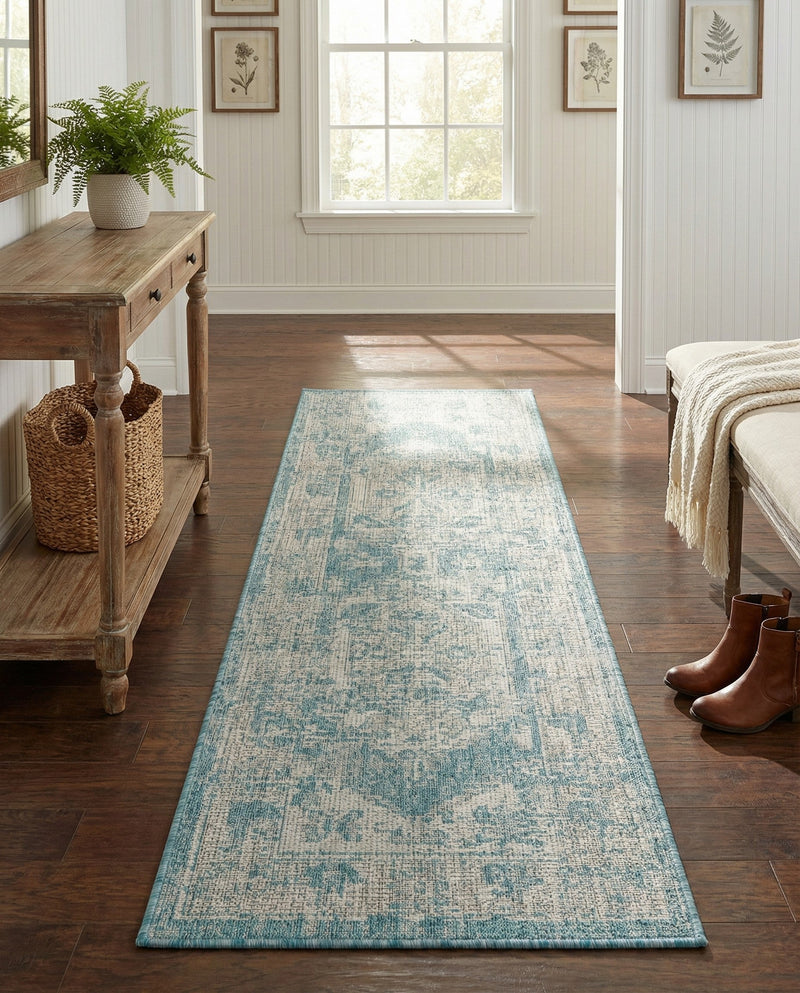 Patio Heritage Collection Area Rug -  Augusta (Aqua) Runner Aqua  lifestyle 74