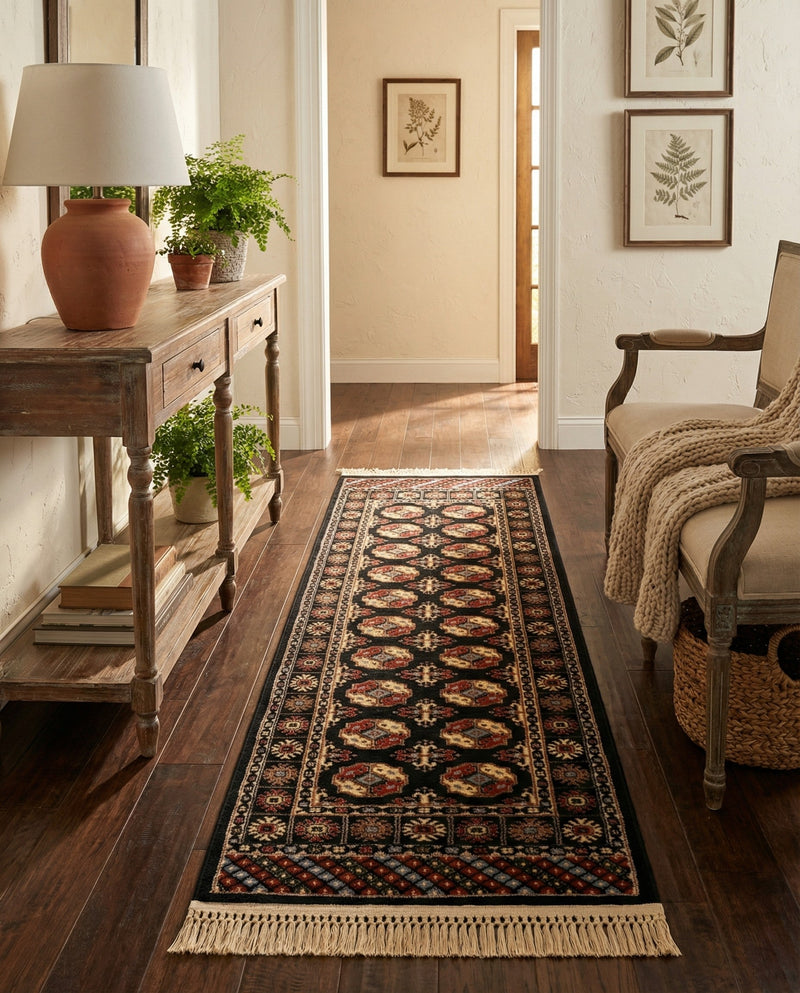 Samarkand Elegance Collection Area Rug -  Margilan (Black) Runner Black  lifestyle 66