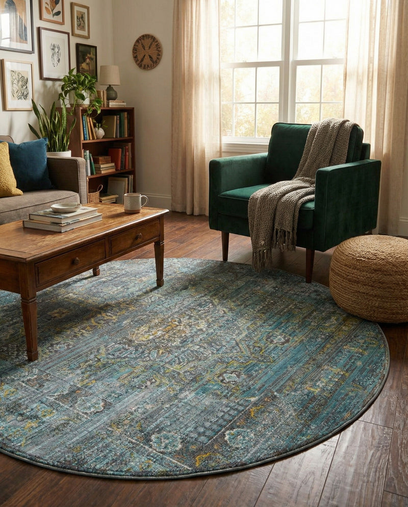 Caribbean Breeze Collection Area Rug -  Martinique Round Turquoise  lifestyle 56