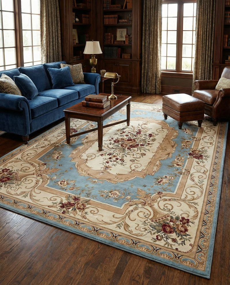 Versailles Elegance Collection Area Rug -  Louveciennes (Light Blue) Rectangle Light Blue  lifestyle 23