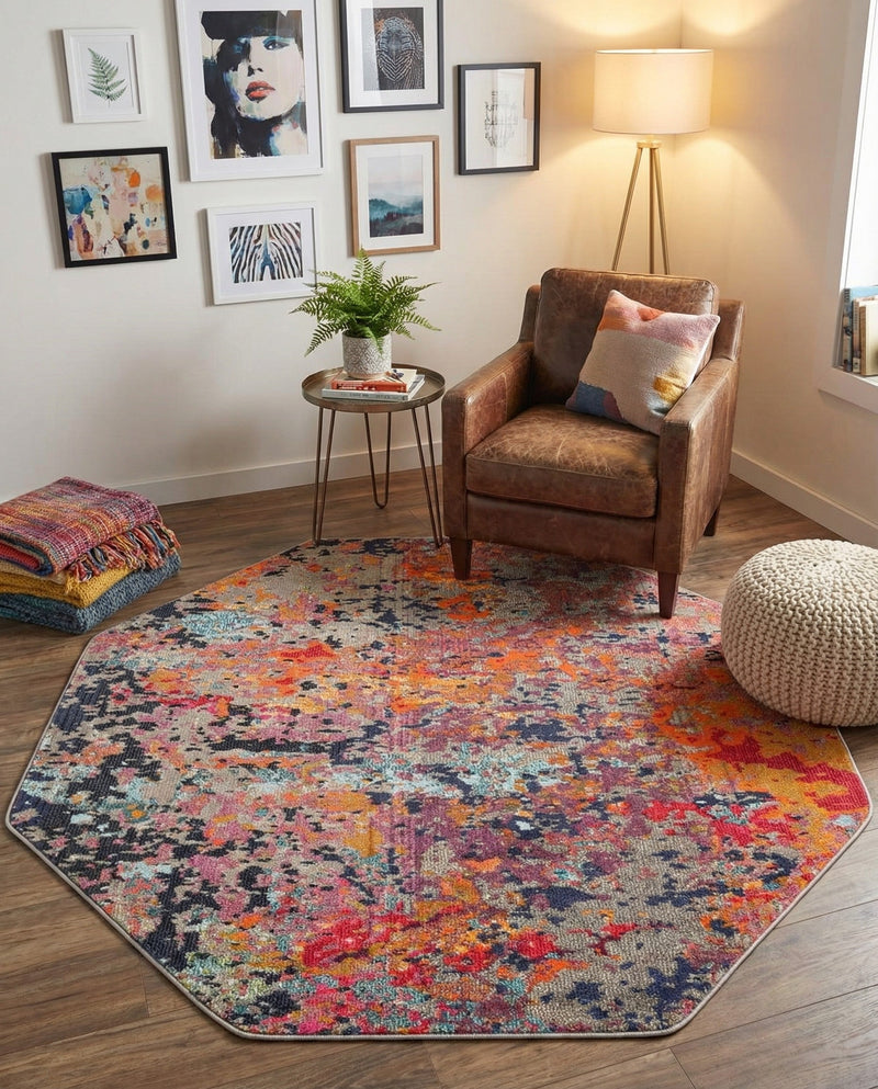 Colorburst Oasis Collection Area Rug -  Prism Octagon Multi  lifestyle 59