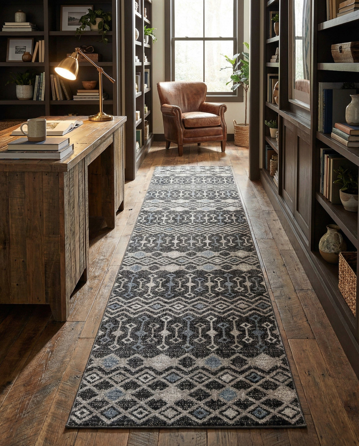 Geo Garden Lattice Collection Area Rug -  Andalusia Runner Charcoal Gray  lifestyle 197