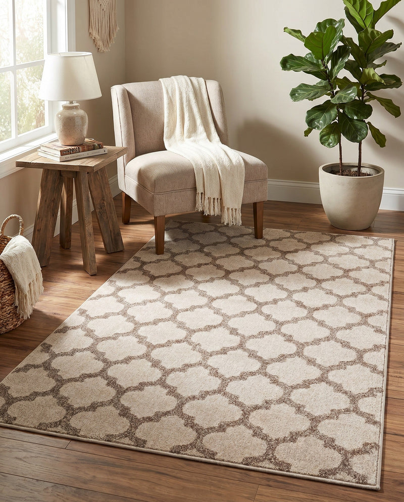 Lattice Gardens Collection Area Rug -  Bloomfield (Beige and Light Brown) Rectangle Beige and Light Brown  lifestyle 23