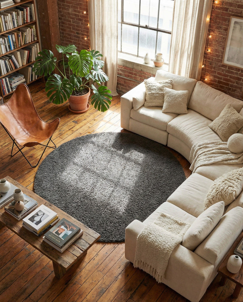 Plush Oasis Collection Area Rug - Serenity (Graphite Gray) Round Graphite Gray  lifestyle 88
