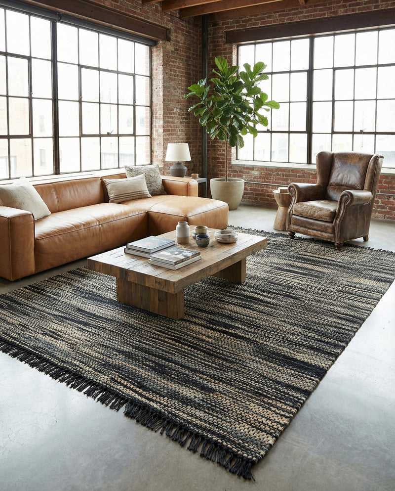 Savannah Jute Collection Area Rug - Nantucket Rectangle Navy Blue and Ivory  lifestyle 9