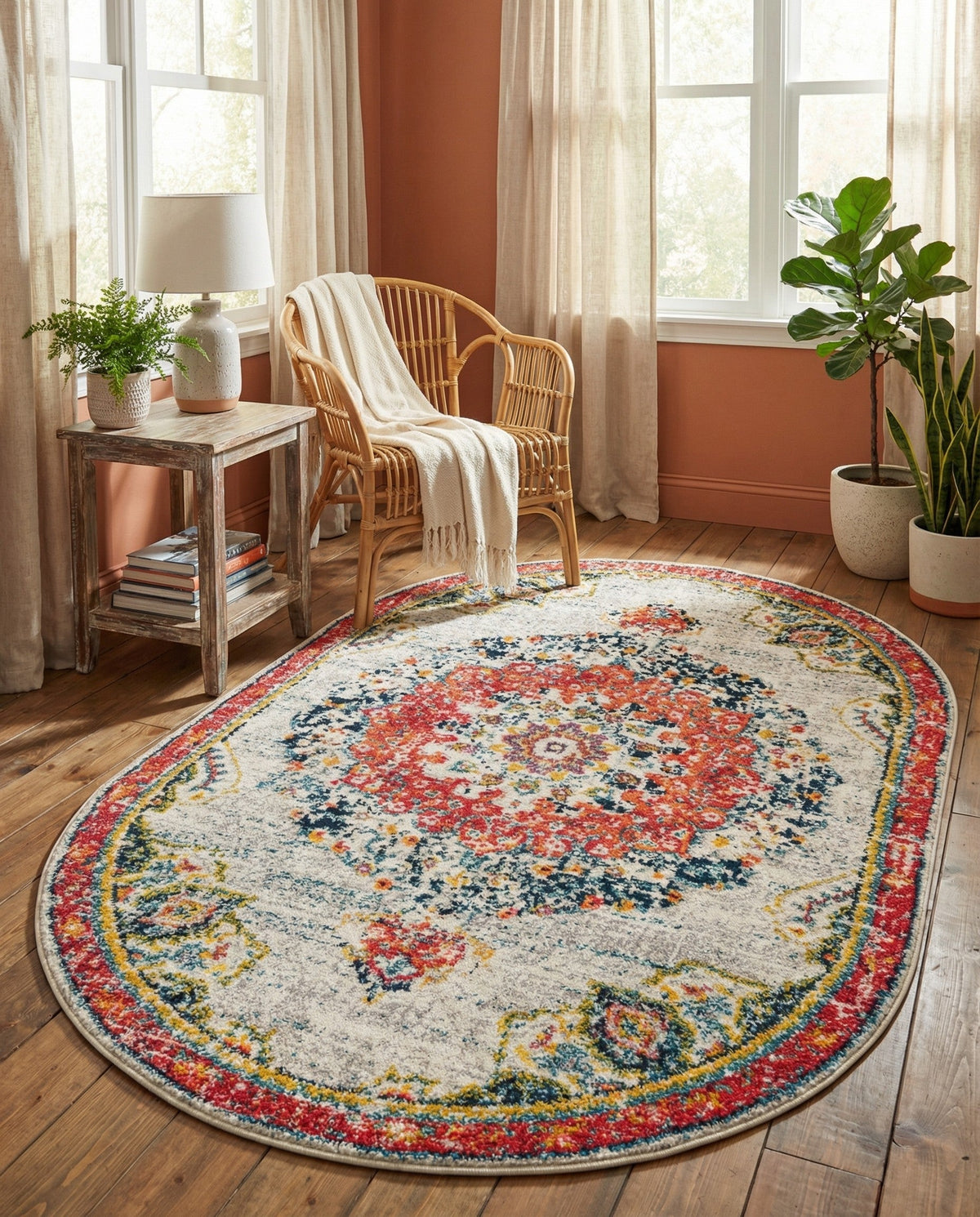 Brighton Terrace Collection Area Rug - Hove (Ivory) Oval Ivory  lifestyle 107