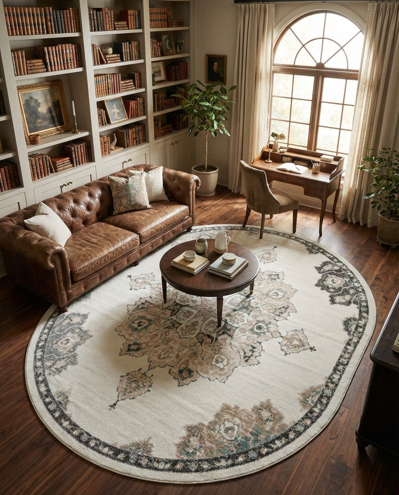 Beverly Grove Collection Area Rug - Melrose (Ivory) Oval Ivory  lifestyle 71