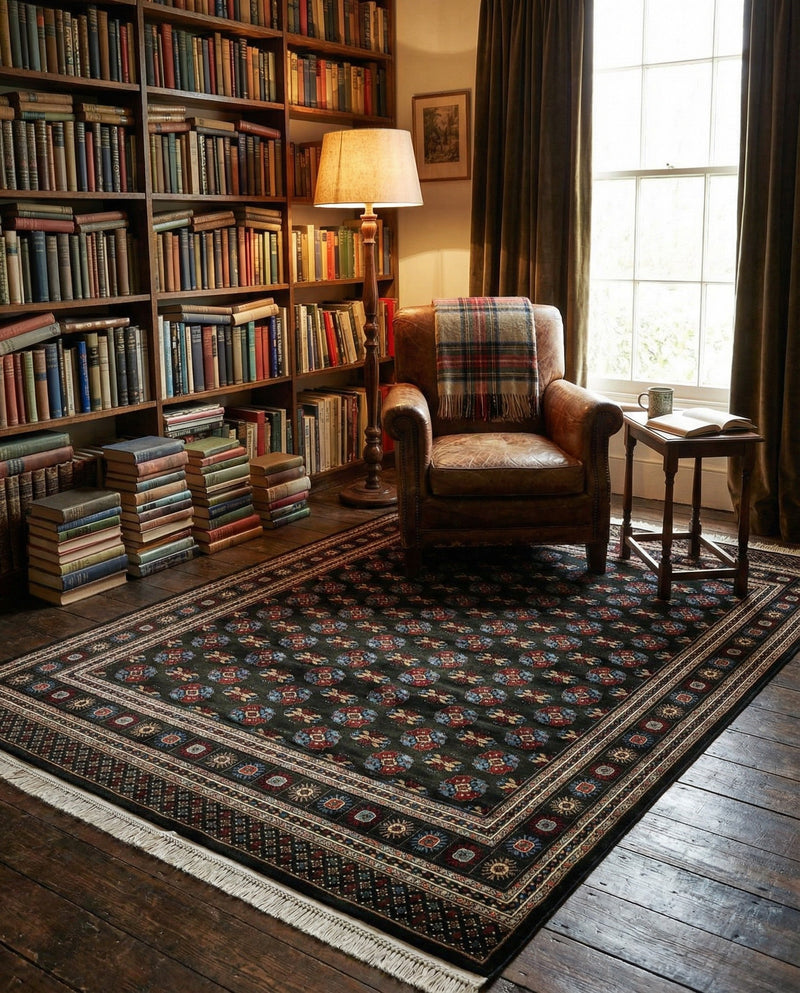 Samarkand Elegance Collection Area Rug -  Margilan (Dark Green) Rectangle Dark Green  lifestyle 26