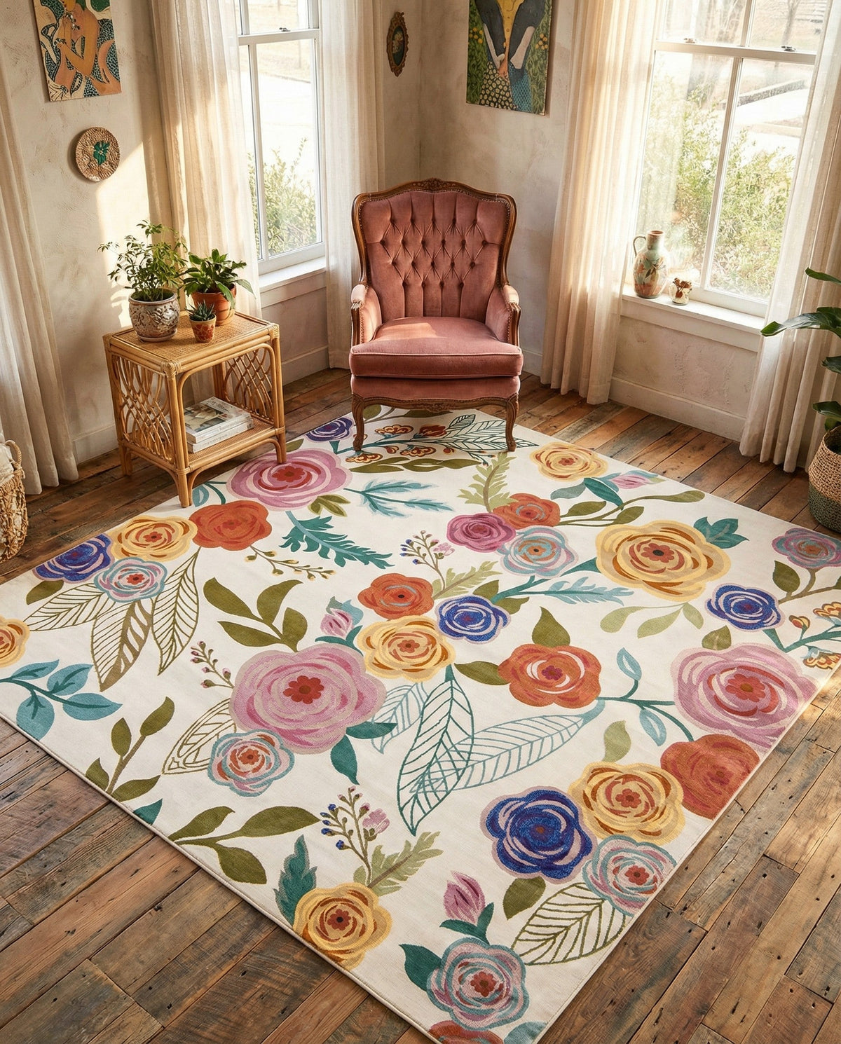 Meadow Breeze Collection Area Rug -  Petal Square Ivory  lifestyle 59