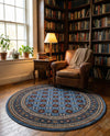 Samarkand Elegance Collection Area Rug -  Margilan (Blue) Round Blue  lifestyle 65