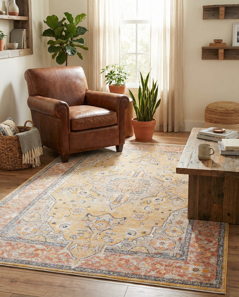Seville Stripes Collection Area Rug - Cadiz (Yellow) Rectangle Yellow  lifestyle 13
