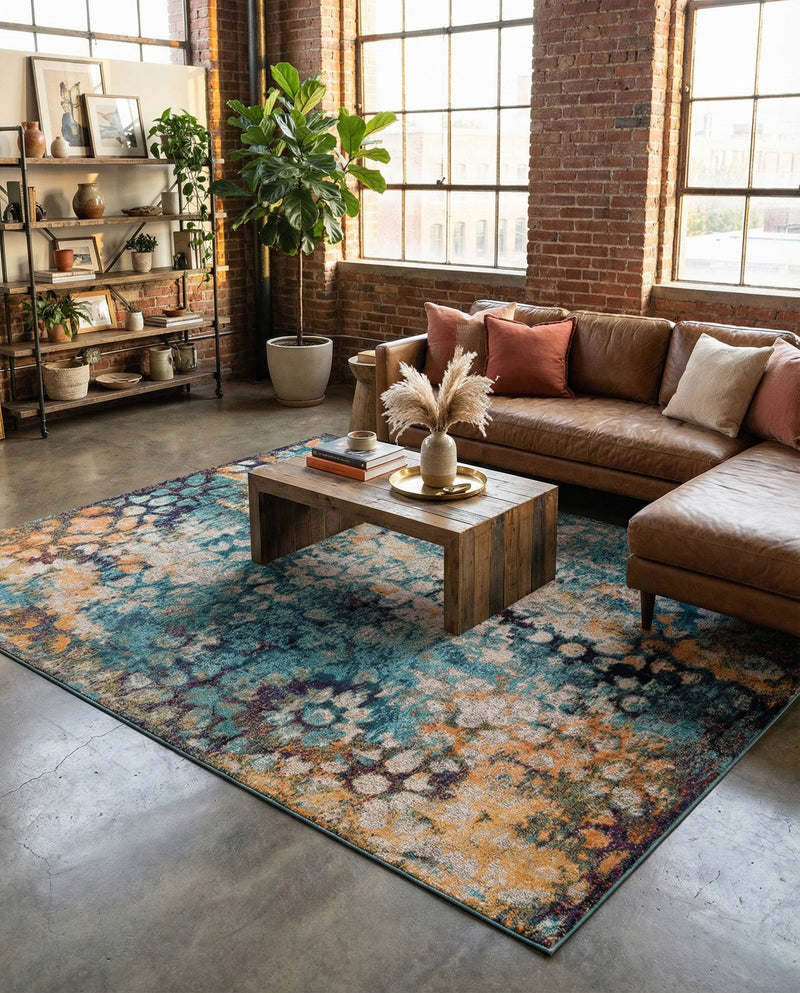 Venetian Tapestry Collection Area Rug - Murano Rectangle Blue  lifestyle 53