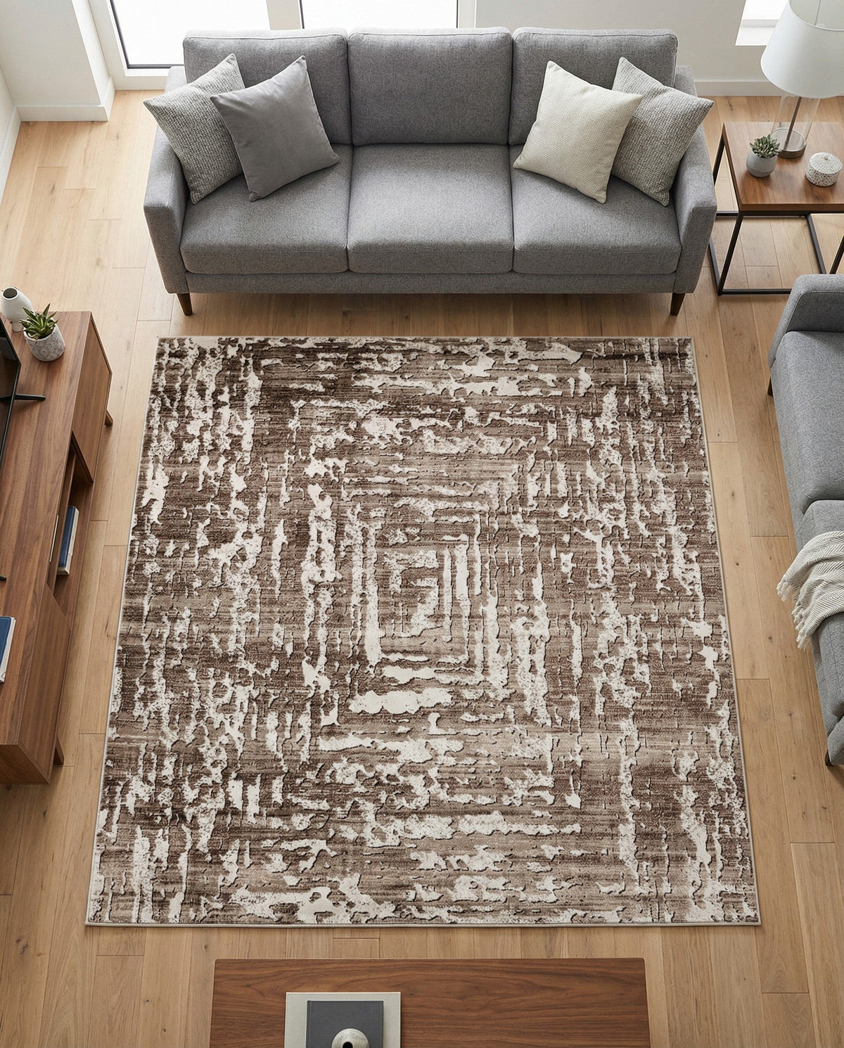 Sanctuary Retreat Collection Area Rug -  Asylum Square Chocolate Brown  lifestyle 173