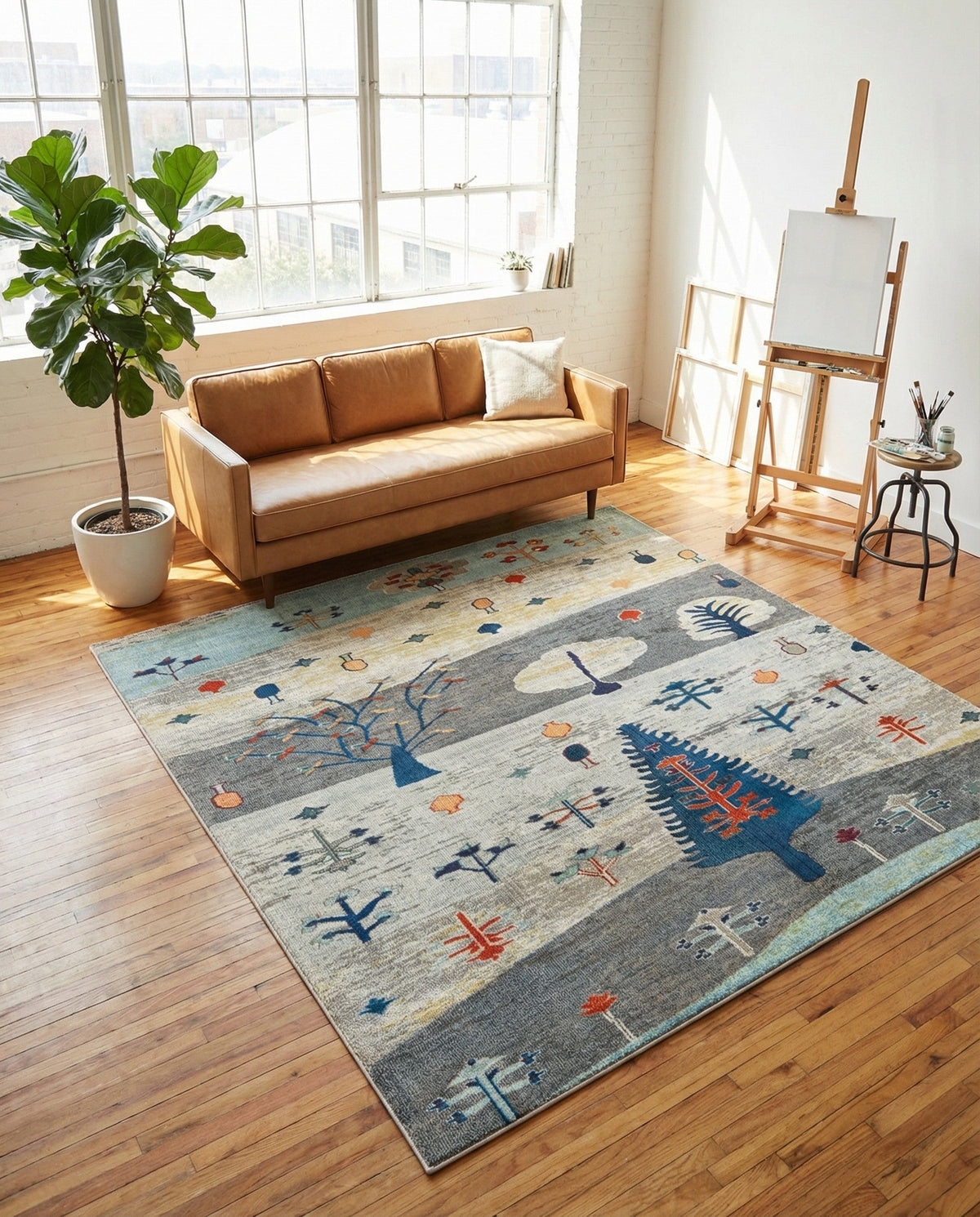 Colorburst Oasis Collection Area Rug -  Mosaic Square Ivory Gray Blue  lifestyle 82