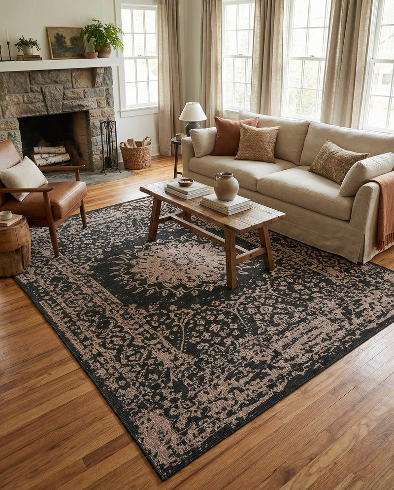 Patio Heritage Collection Area Rug -  Lafayette (Black) Rectangle Black  lifestyle 28