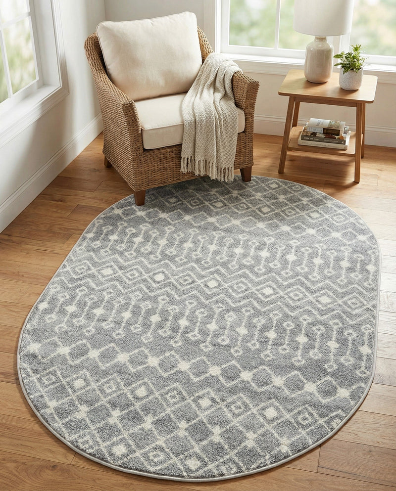 Mediterranean Lattice Collection Area Rug - Santorini (Gray) Oval Gray  lifestyle 55