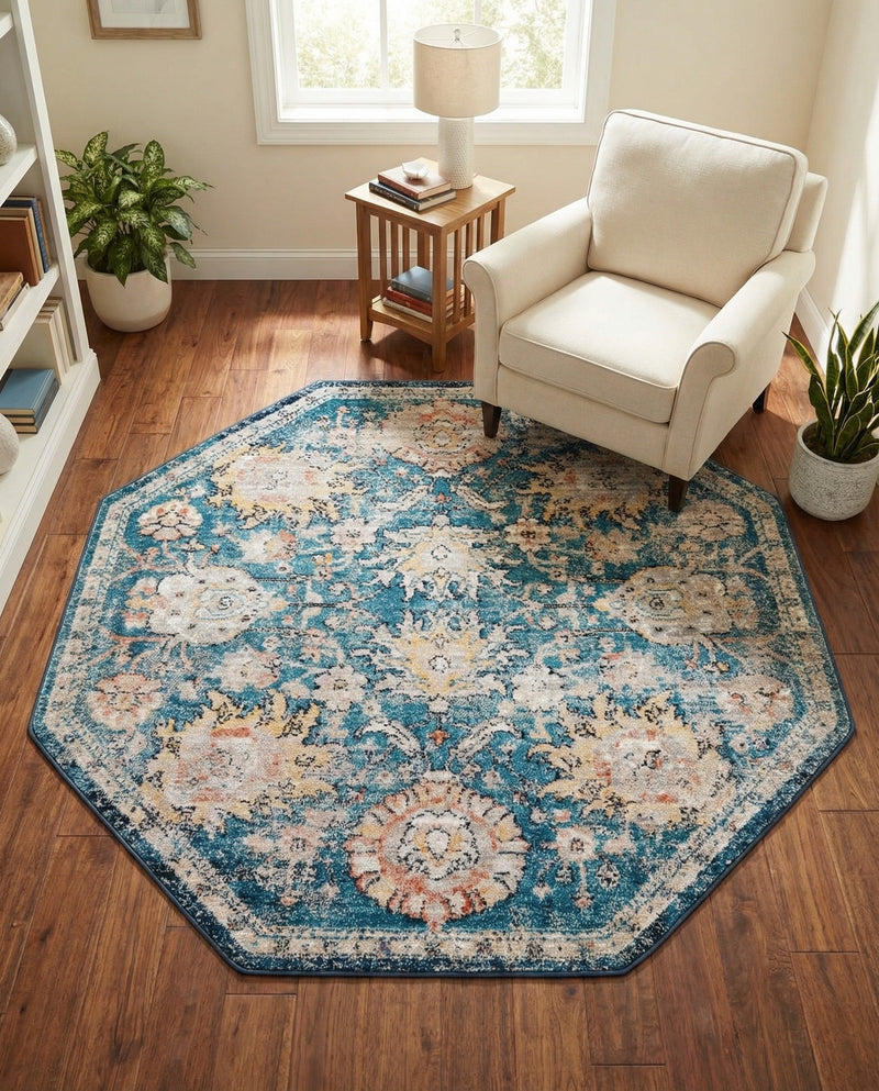 Seville Stripes Collection Area Rug -  Cordoba (Blue) Octagon Blue  lifestyle 28