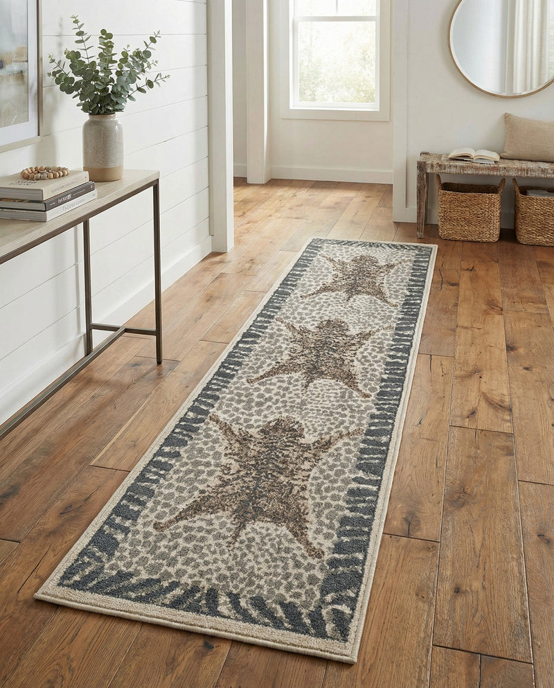 Savannah Sojourn Collection Area Rug -  Masai Runner Gray and Ivory  lifestyle 61