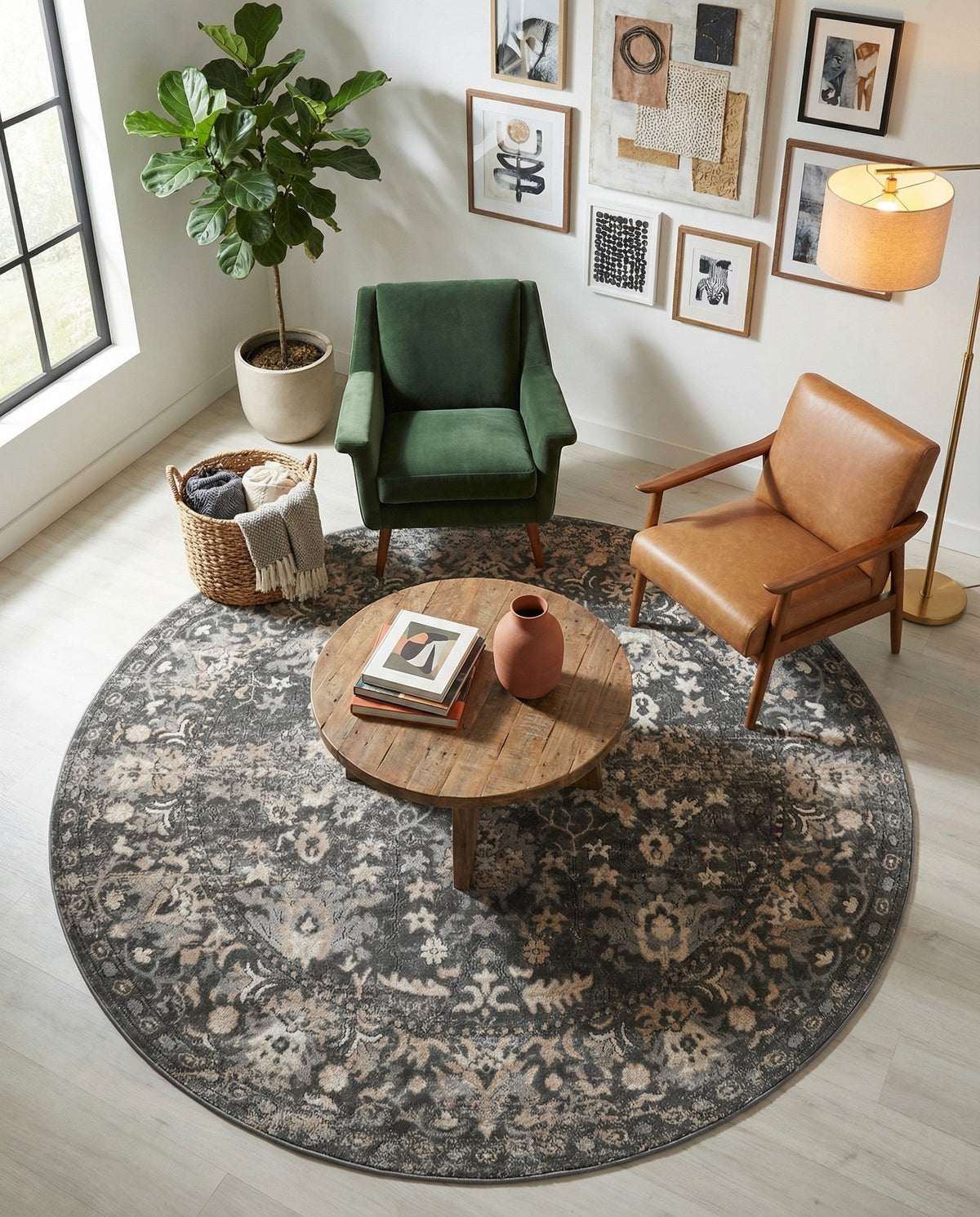 Cascade Range Collection Area Rug -  Shasta (Gray) Round Gray  lifestyle 123