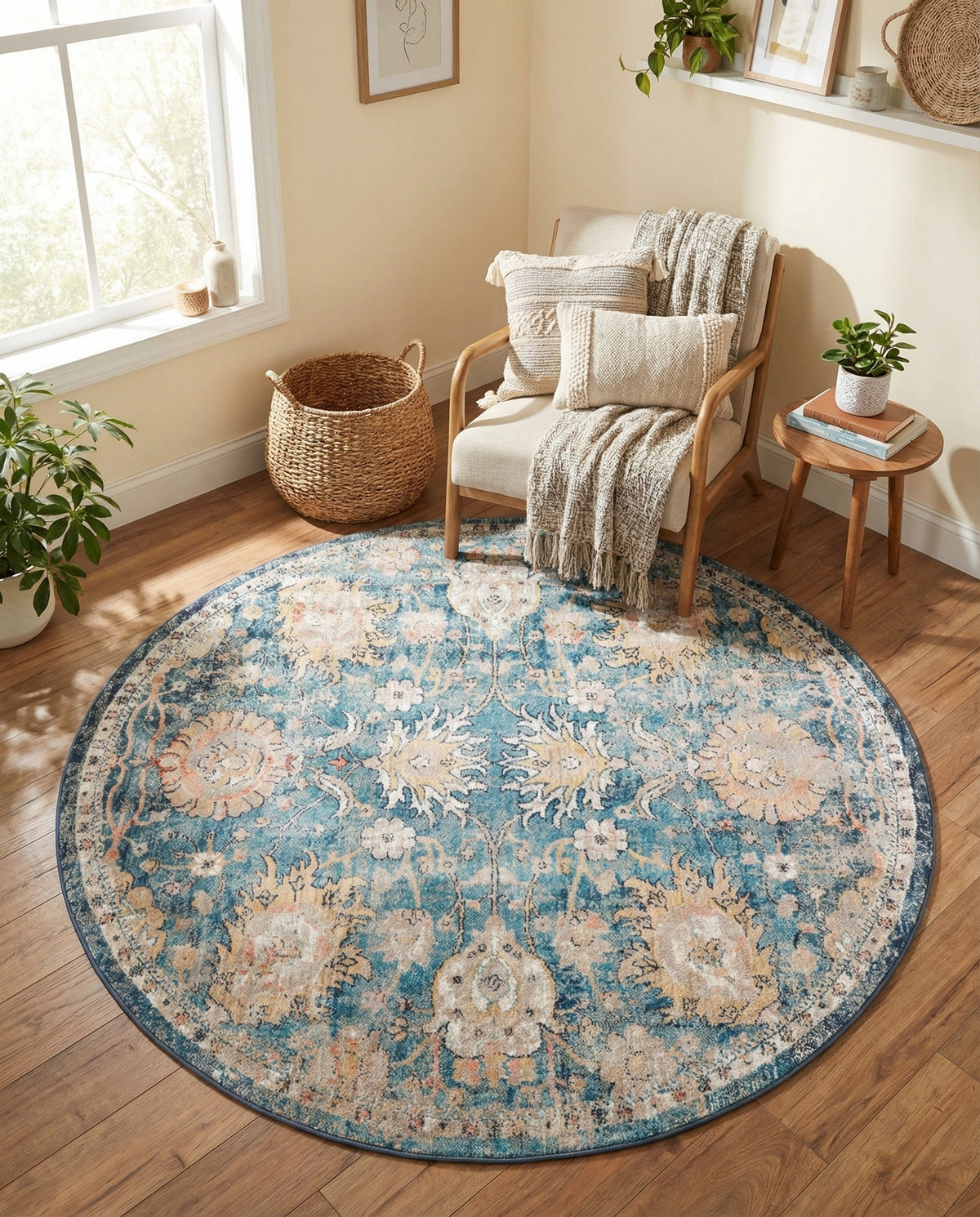 Seville Stripes Collection Area Rug -  Cordoba (Blue) Round Blue  lifestyle 62