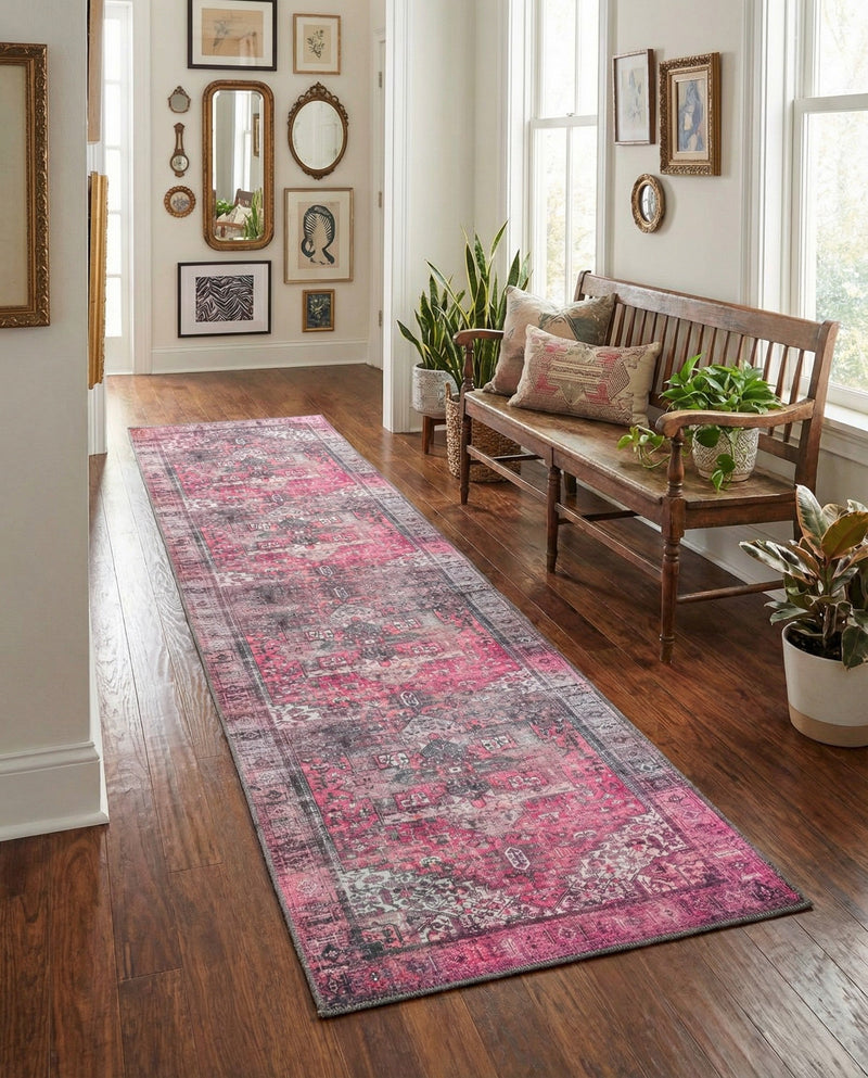 Heritage Elegance Collection Area Rug -  Windsor (Pink) Runner Pink  lifestyle 28