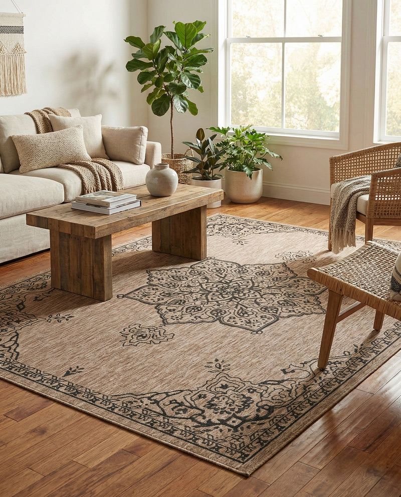 Patio Heritage Collection Area Rug -  Charleston (Beige) Rectangle Beige  lifestyle 23