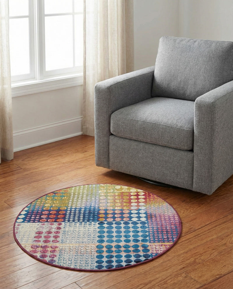 Urban Terrace Collection Area Rug -  Atrium Round Multi  lifestyle 73