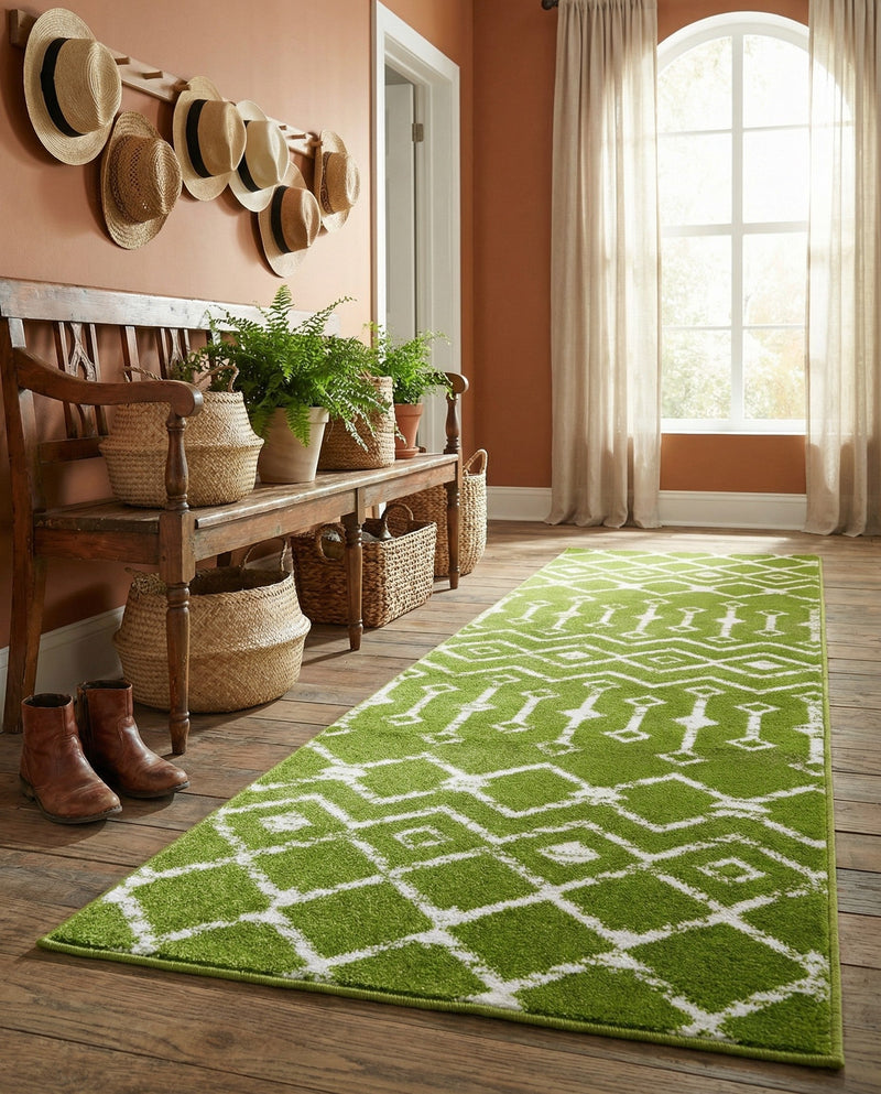 Marrakech Lattice Collection Area Rug - Medina (Green) Runner Green  lifestyle 51