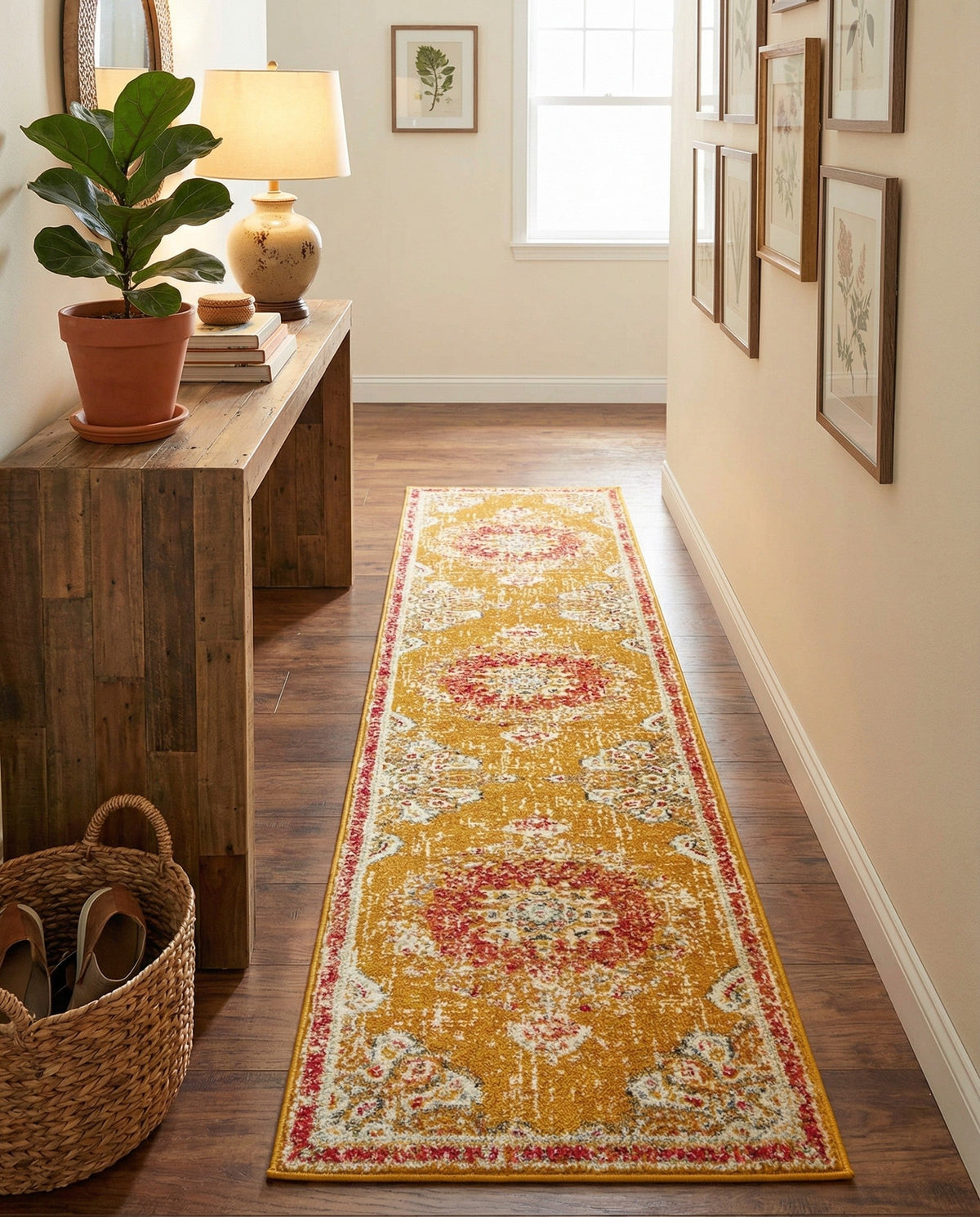 Brighton Terrace Collection Area Rug - Hove (Gold) Runner Gold  lifestyle 121