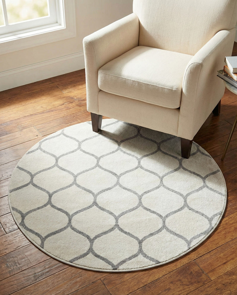 Trellis Mosaic Collection Area Rug -  Pergolatown (Ivory) Round Ivory  lifestyle 77