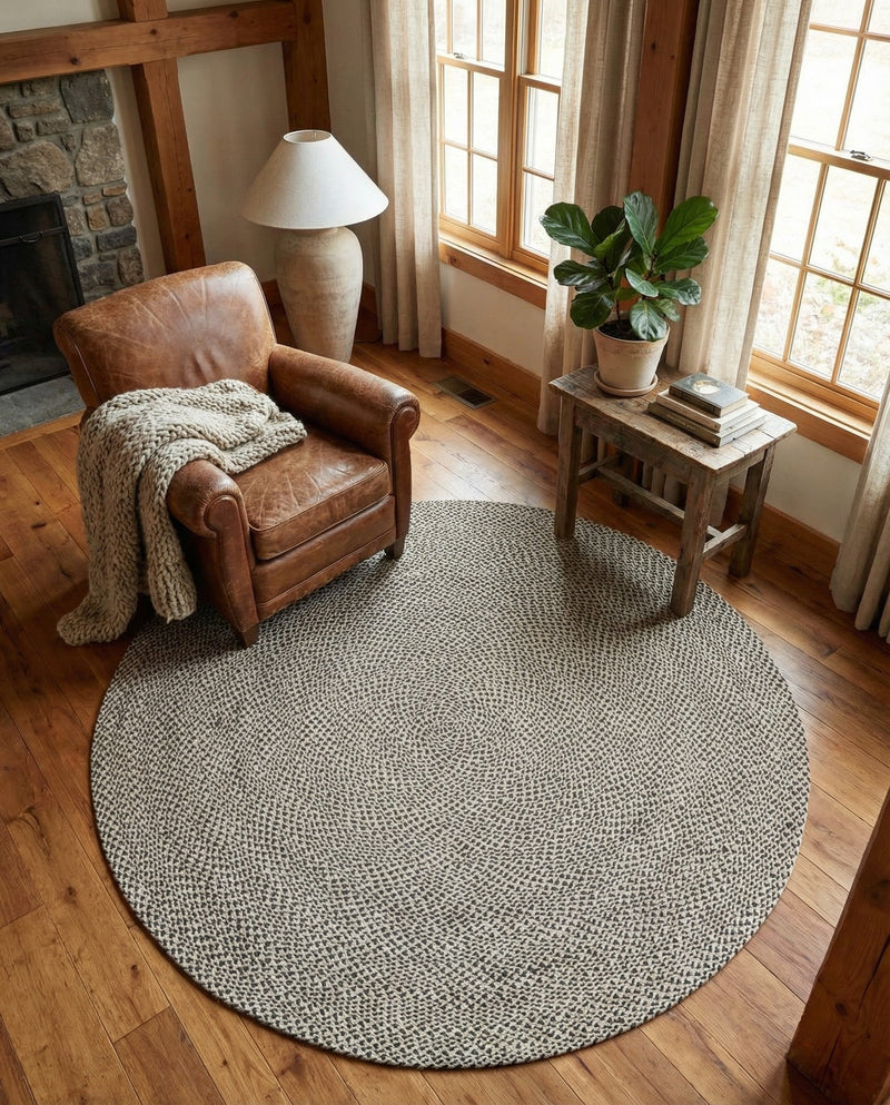 Highland Woven Jute Collection Area Rug - Glenmore (Gray) Round Gray  lifestyle 67
