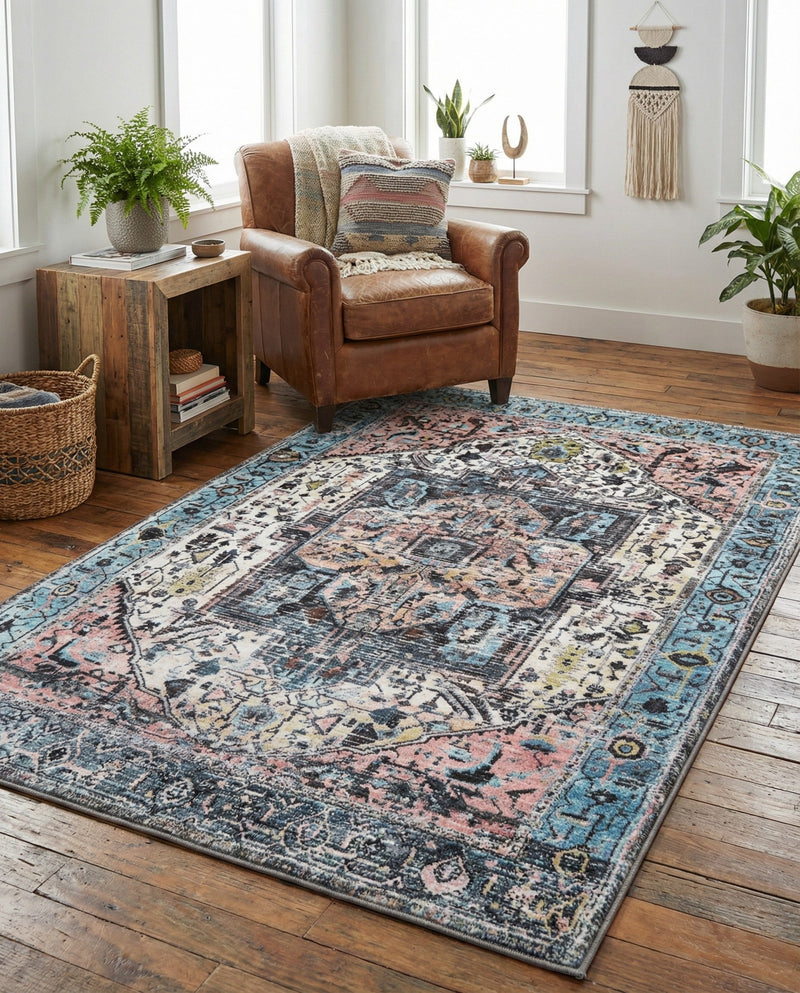 Casablanca Tapestry Collection Area Rug - Fes Rectangle Powder Blue  lifestyle 62