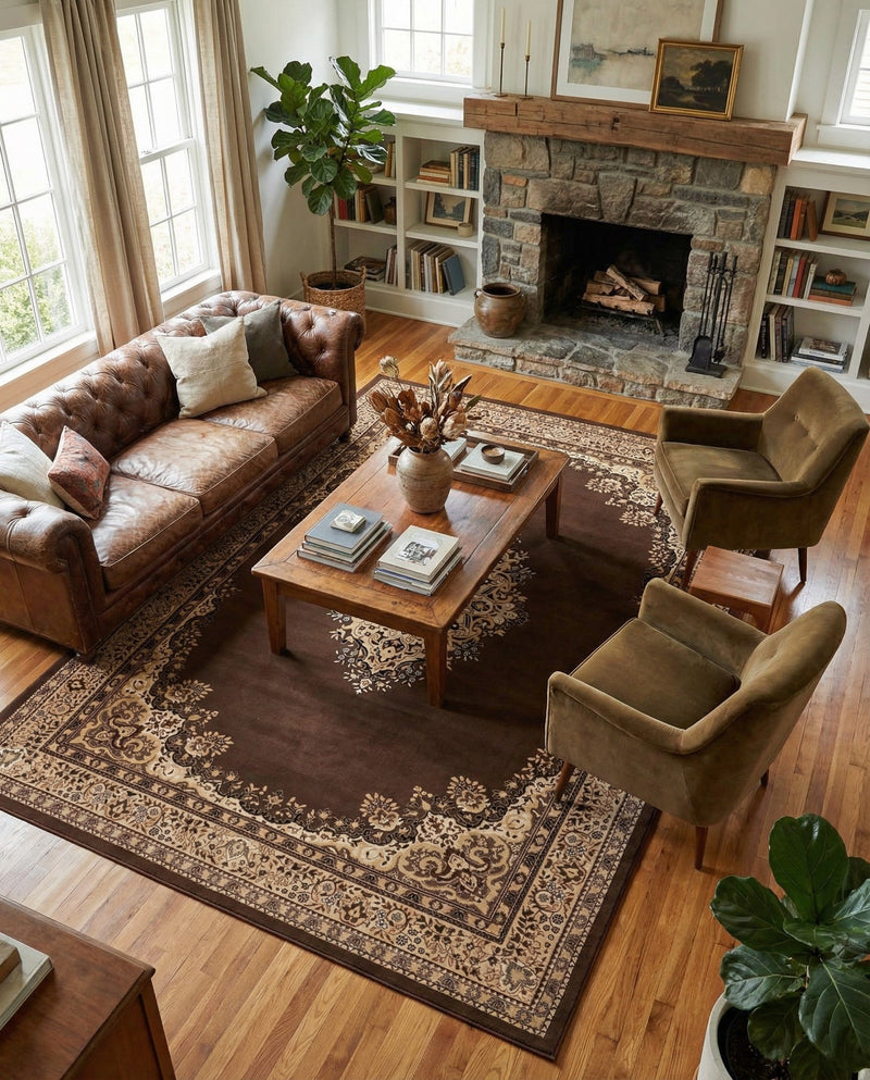 Tabriz Tapestry Collection Area Rug - Azerbaijan (Brown) Rectangle Brown  lifestyle 6
