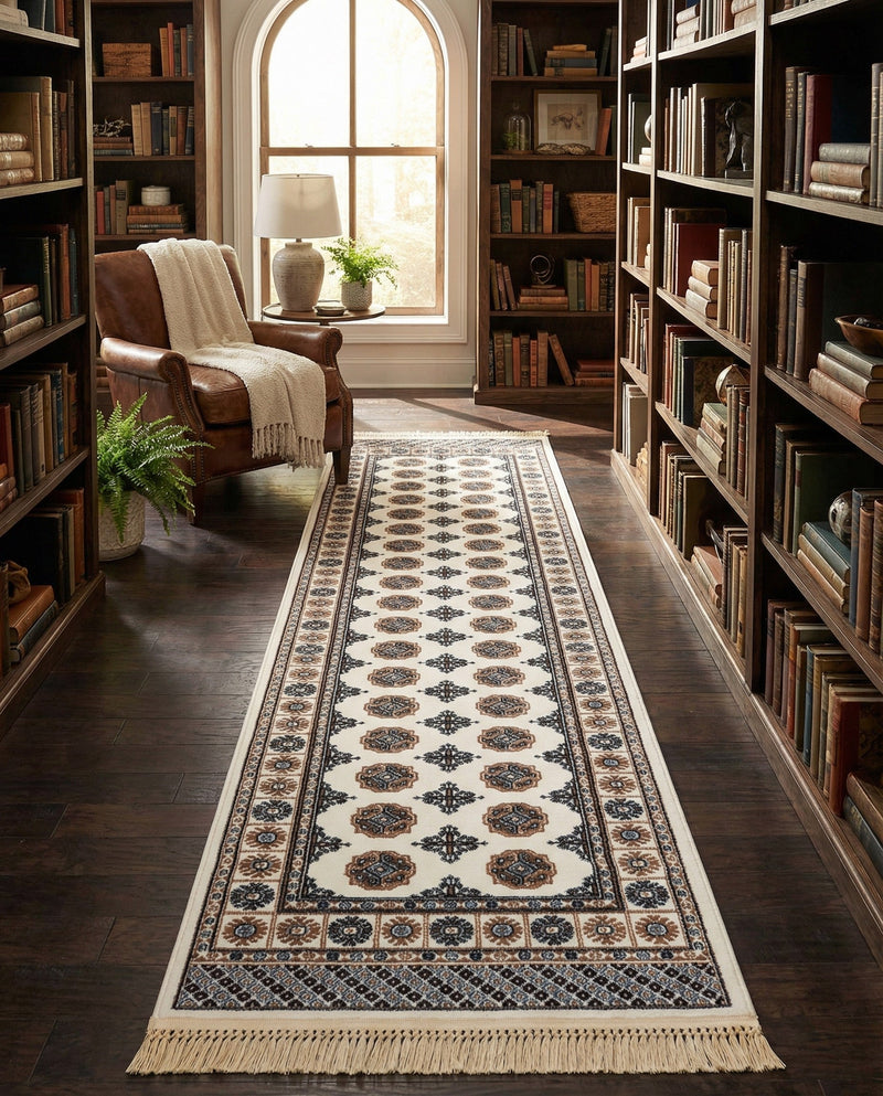 Samarkand Elegance Collection Area Rug -  Margilan (Ivory) Runner Ivory  lifestyle 72
