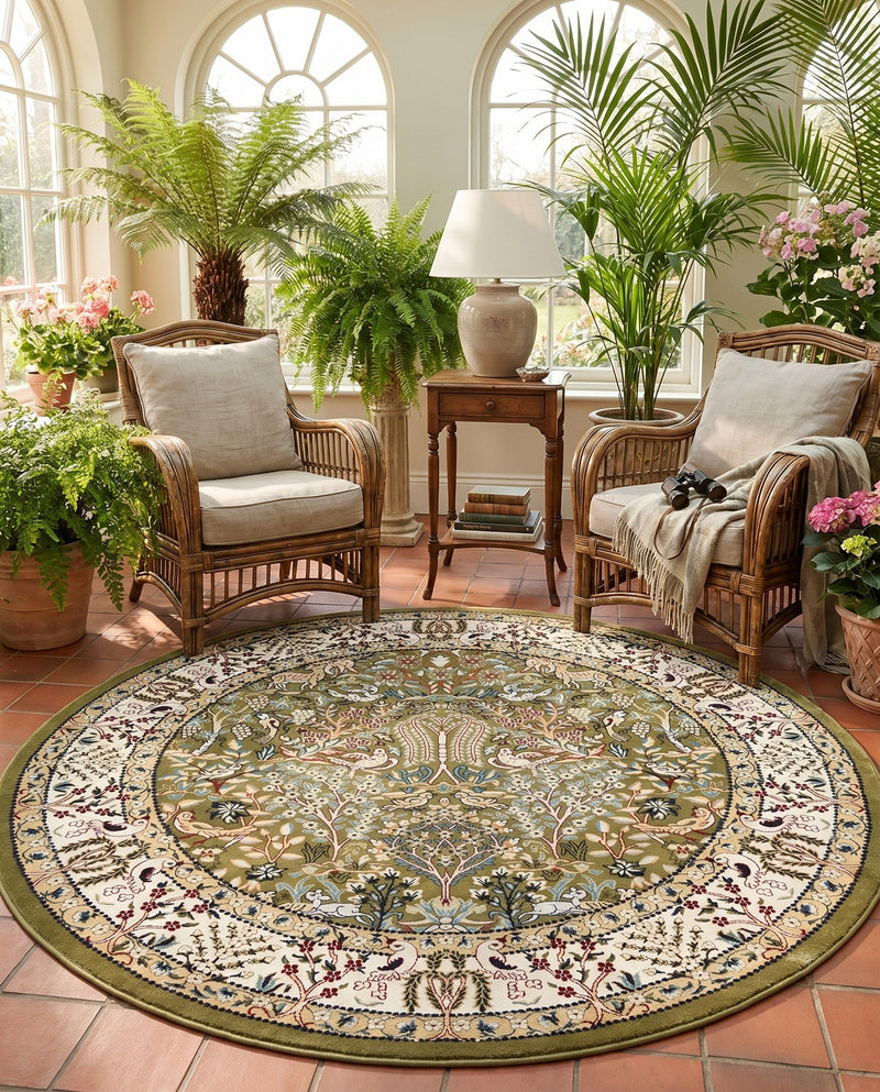 Persian Elegance Collection Area Rug -  Kerman (Green) Round Green  lifestyle 41