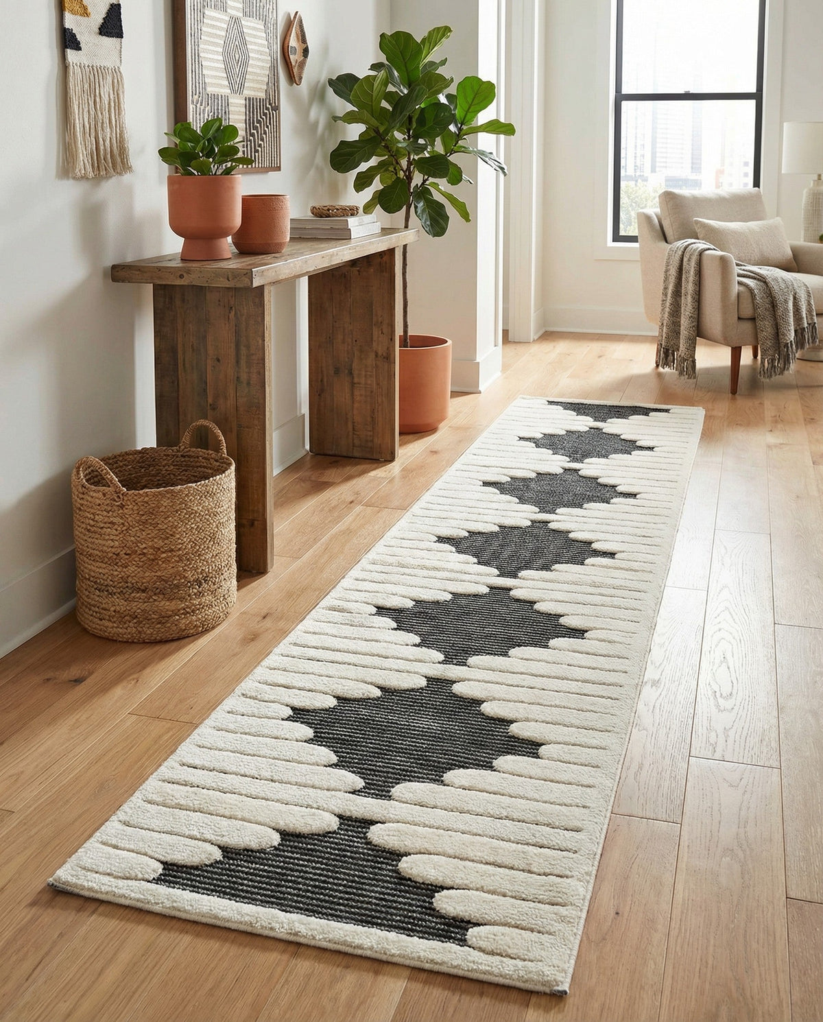 Monochrome Collection Area Rug -  Ash Runner Gray  lifestyle 114
