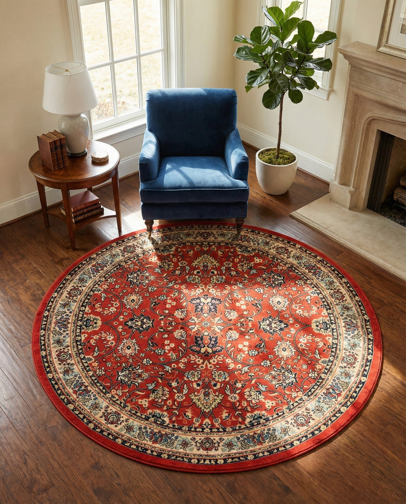 Isfahan Elegance Collection Area Rug - Naghsh-e Jahan (Terracotta) Round Terracotta  lifestyle 73