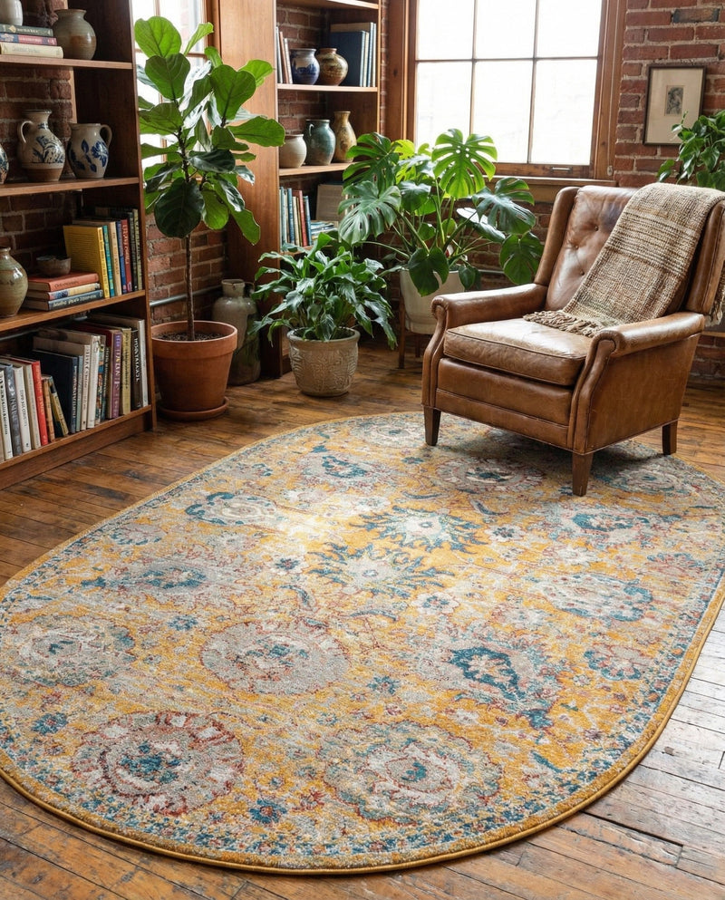 Seville Stripes Collection Area Rug -  Cordoba (Yellow) Oval Yellow  lifestyle 67