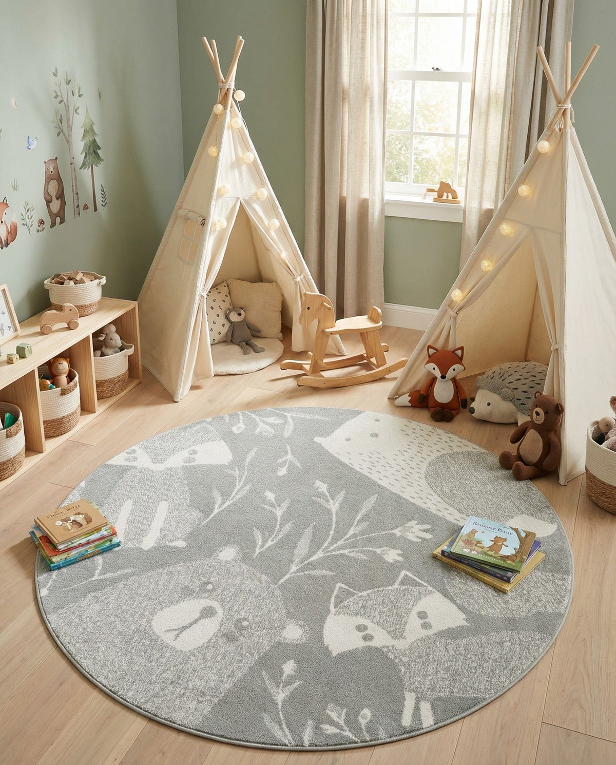 Wonder Tykes Collection Area Rug -  Quirky Round Gray  lifestyle 103